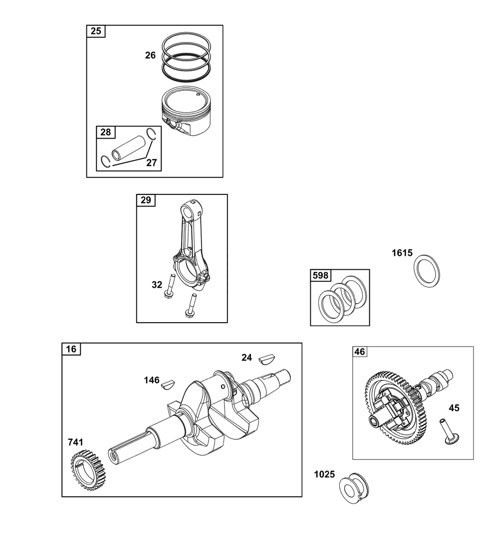Crankshaft Group Diagram and Parts List for 389447-1215-E1  Briggs and Stratton Engine